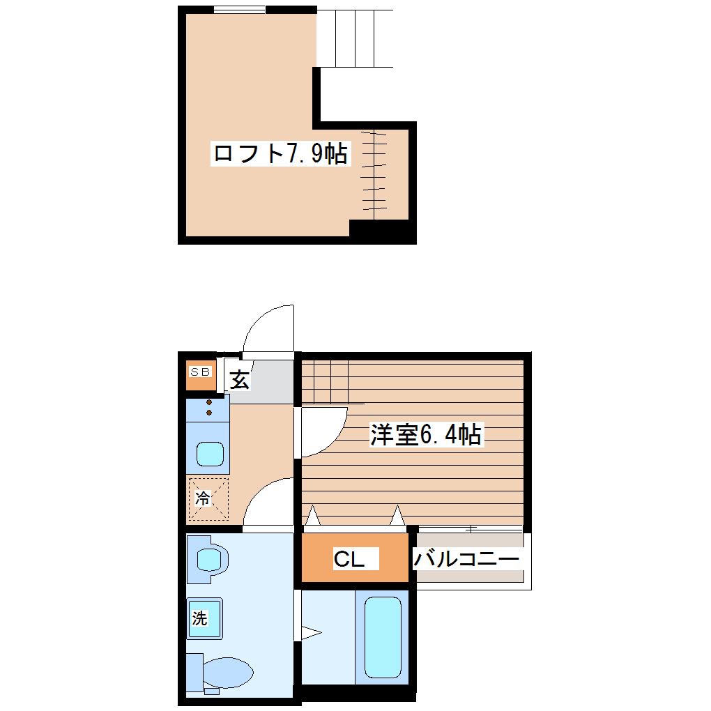 シエルクス(1K/1階)の間取り写真