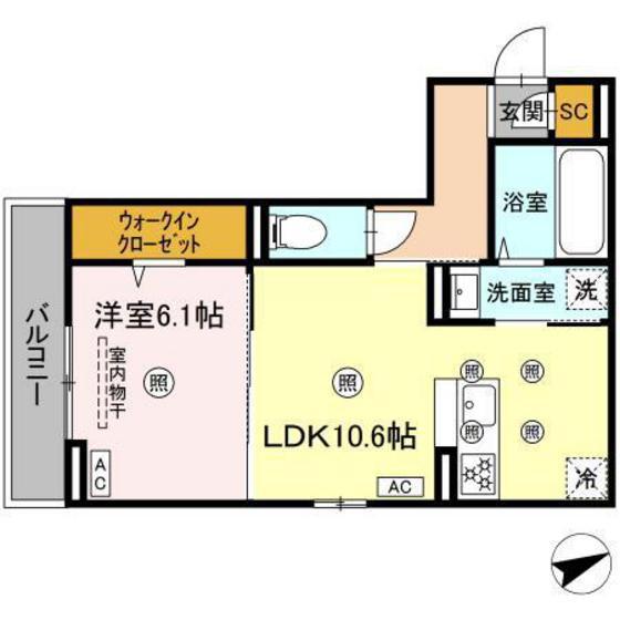CAMPANELLA船越(1LDK/3階)の間取り写真