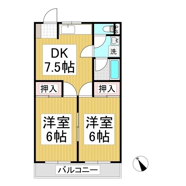 サンハイツ 1(2DK/2階)の間取り写真