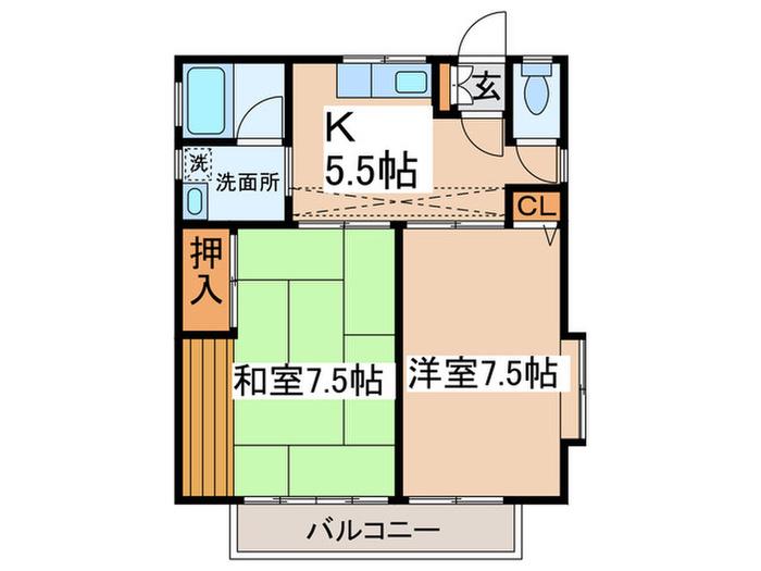 小澤ハイツC(2K/2階)の間取り写真