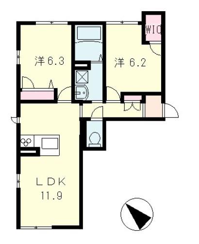 フローラル(2LDK/1階)の間取り写真