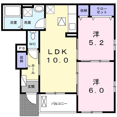 プランドル・レーヴIII(2LDK/1階)の間取り写真