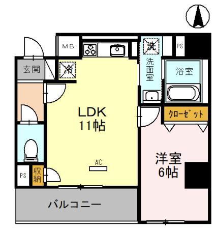 HABITAT平野(1LDK/3階)の間取り写真