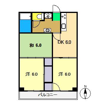 クラウン石立 I(3DK/4階)の間取り写真