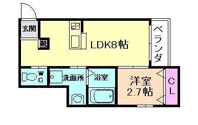 リアコート高井田中央 ウエスト(1LDK/2階)の間取り写真