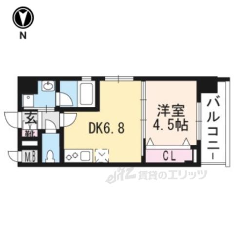 ベラジオ京都烏丸十条Ⅱ(1DK/3階)の間取り写真