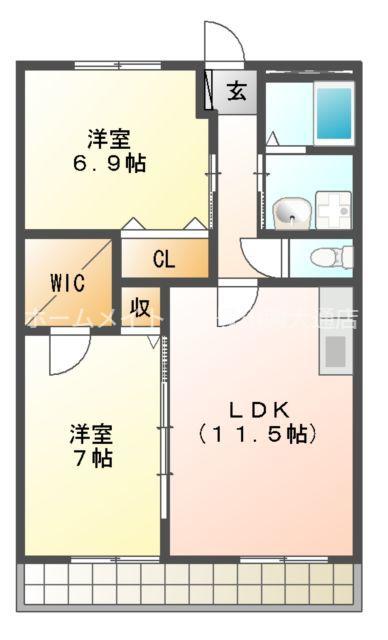 ブロードタウン大崎F(2LDK/1階)の間取り写真