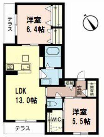 グランド・ソレイユB棟(2LDK/1階)の間取り写真