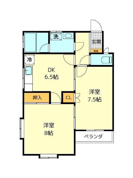 JR山田線 山岸駅 徒歩12分 2階建 築33年(2DK/2階)の間取り写真