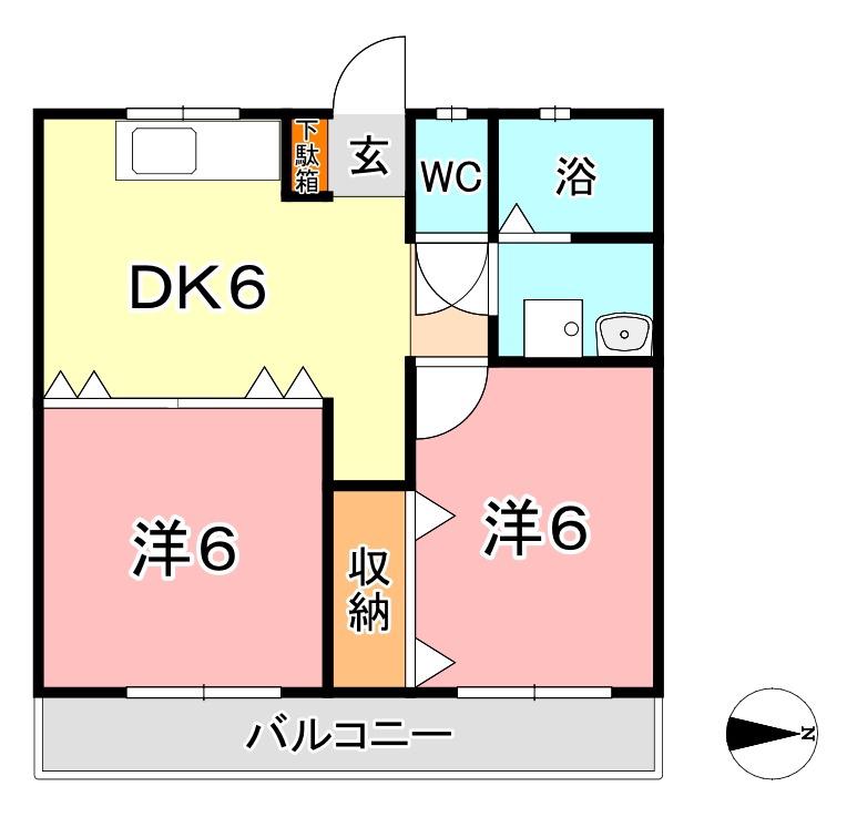 ガーデンヒルズ上東II(2DK/2階)の間取り写真