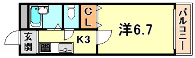 地下鉄西神・山手線 上沢駅 徒歩4分 3階建 築30年(1K/2階)の間取り写真