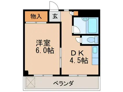 ハイム福島(1DK/4階)の間取り写真