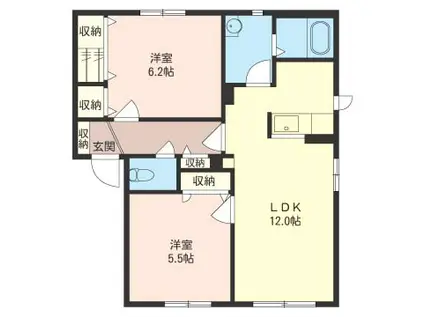 オリオンハイツ B棟(2LDK/2階)の間取り写真