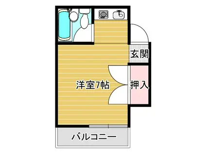 フラット6(1K/4階)の間取り写真