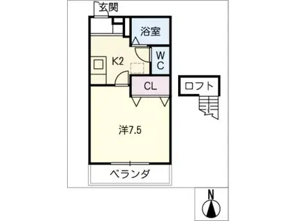 ミキスクェア鴨田(1K/2階)の間取り写真