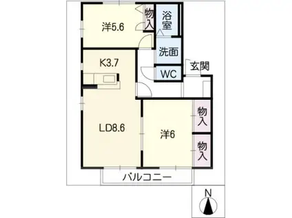 シャーメゾン富塚 A棟(2LDK/2階)の間取り写真