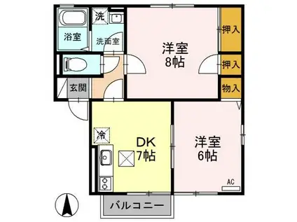 サンモールヴィレッジ(2DK/1階)の間取り写真