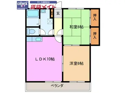 アーバンヒルズB棟(2LDK/1階)の間取り写真