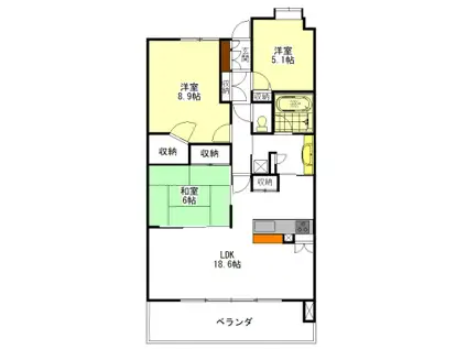 ローレルコート津新町(3LDK/11階)の間取り写真