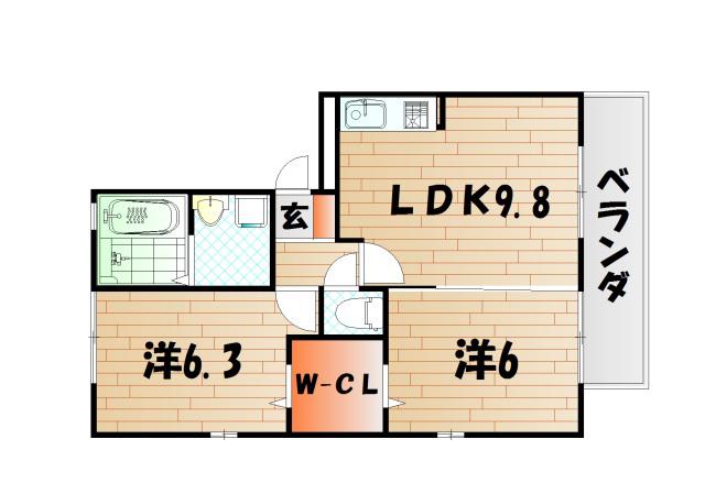 クリオコートA棟(2DK/1階)の間取り写真