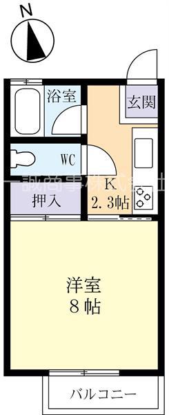 ドミールアサヒ(ワンルーム/2階)の間取り写真