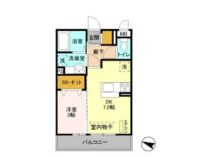 エヴァーラスティング千葉(1DK/2階)の間取り写真