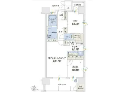 サンメゾン大濠公園北(2LDK/8階)の間取り写真