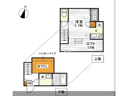 熊本市中央区国府2丁目(ワンルーム/2階)の間取り写真