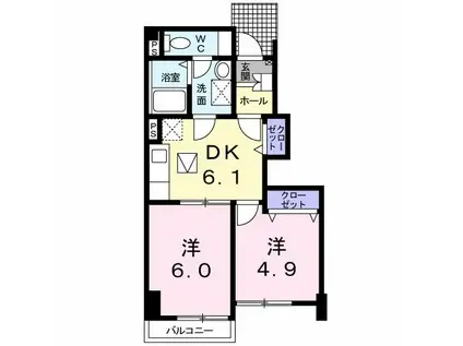 エレガンテII(2DK/1階)の間取り写真