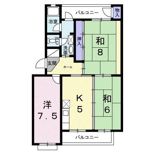 三室山コープタウン2号棟(3K/1階)の間取り写真