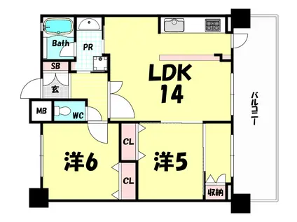プレジール三ノ宮II(2LDK/11階)の間取り写真