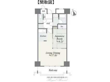 ヴィラ北軽井沢エルウィング(1LDK/6階)の間取り写真