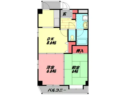 エーデルハイム(2DK/1階)の間取り写真