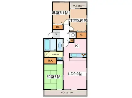 パークヒルズ蟻ケ崎(3LDK/1階)の間取り写真