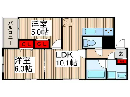 プルメリア浦和領家B(2LDK/2階)の間取り写真