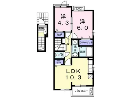 CAROLINE II(2LDK/2階)の間取り写真