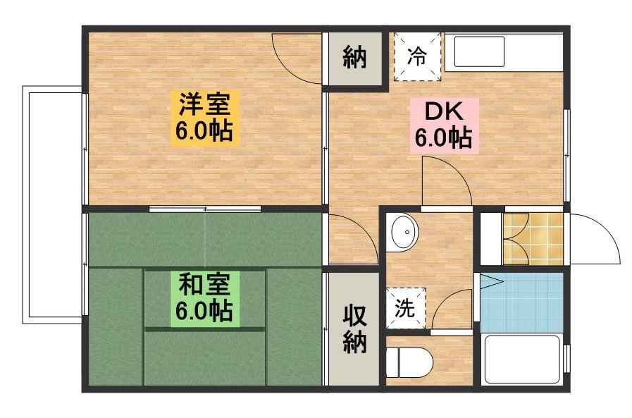 セジュール南 2号館(2DK/1階)の間取り写真