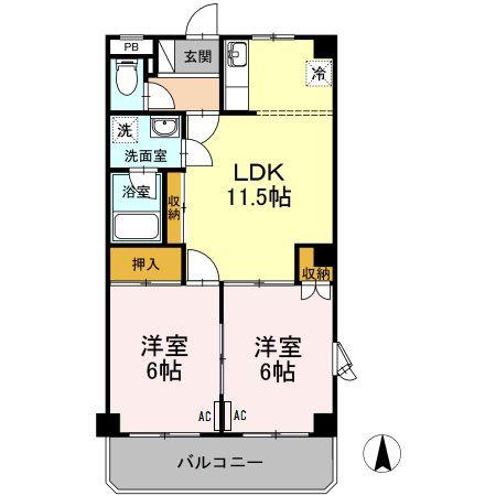 ロイヤルガーデン杉山(2LDK/2階)の間取り写真