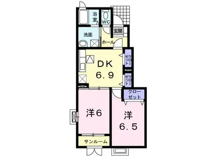 ヒラソールA(2DK/1階)の間取り写真