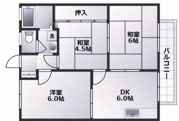ハイツタケナカ B棟(3DK/2階)の間取り写真