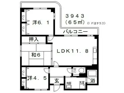 アルデール藤井寺(3LDK/4階)の間取り写真