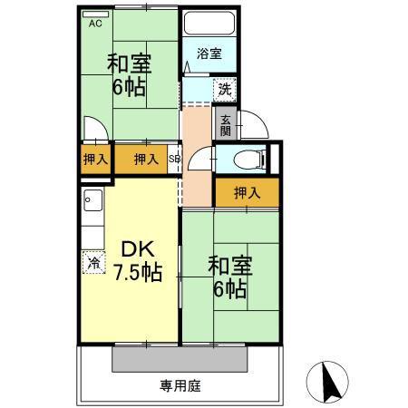 ラフィーネ C棟(2DK/1階)の間取り写真