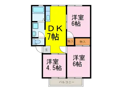 カヨウドウハイツ(3DK/1階)の間取り写真