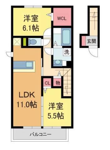 チェリーハウスIIB棟(2LDK/2階)の間取り写真