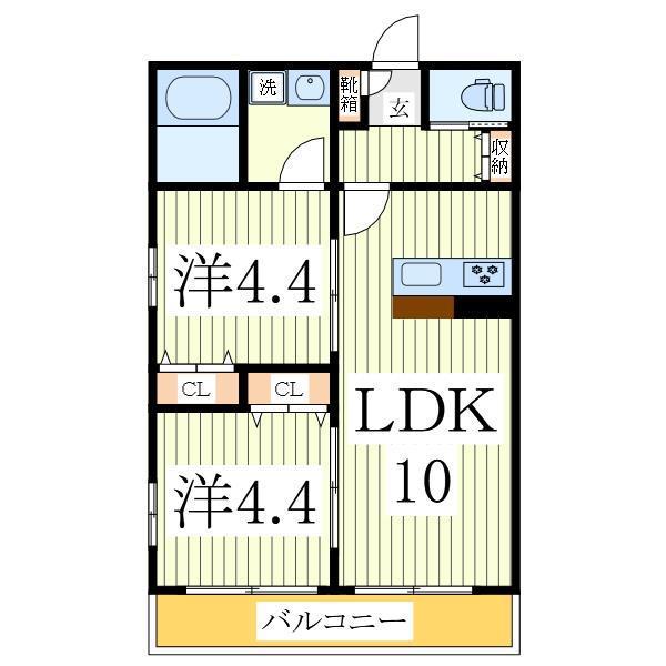 センチュリーオークB(2LDK/1階)の間取り写真