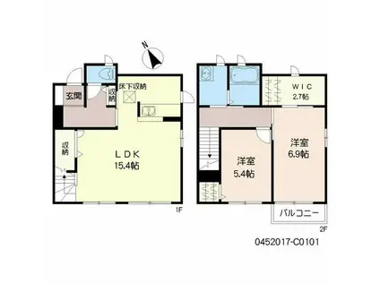 ディアス中嶋 C棟(2LDK/1階)の間取り写真