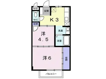 シャルマン(2K/1階)の間取り写真