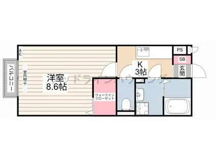 グランモアZ A棟(1K/2階)の間取り写真