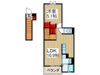 プルメリアB(1LDK/2階)の間取り写真