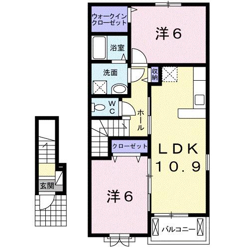 ディアベルジュI(2LDK/2階)の間取り写真